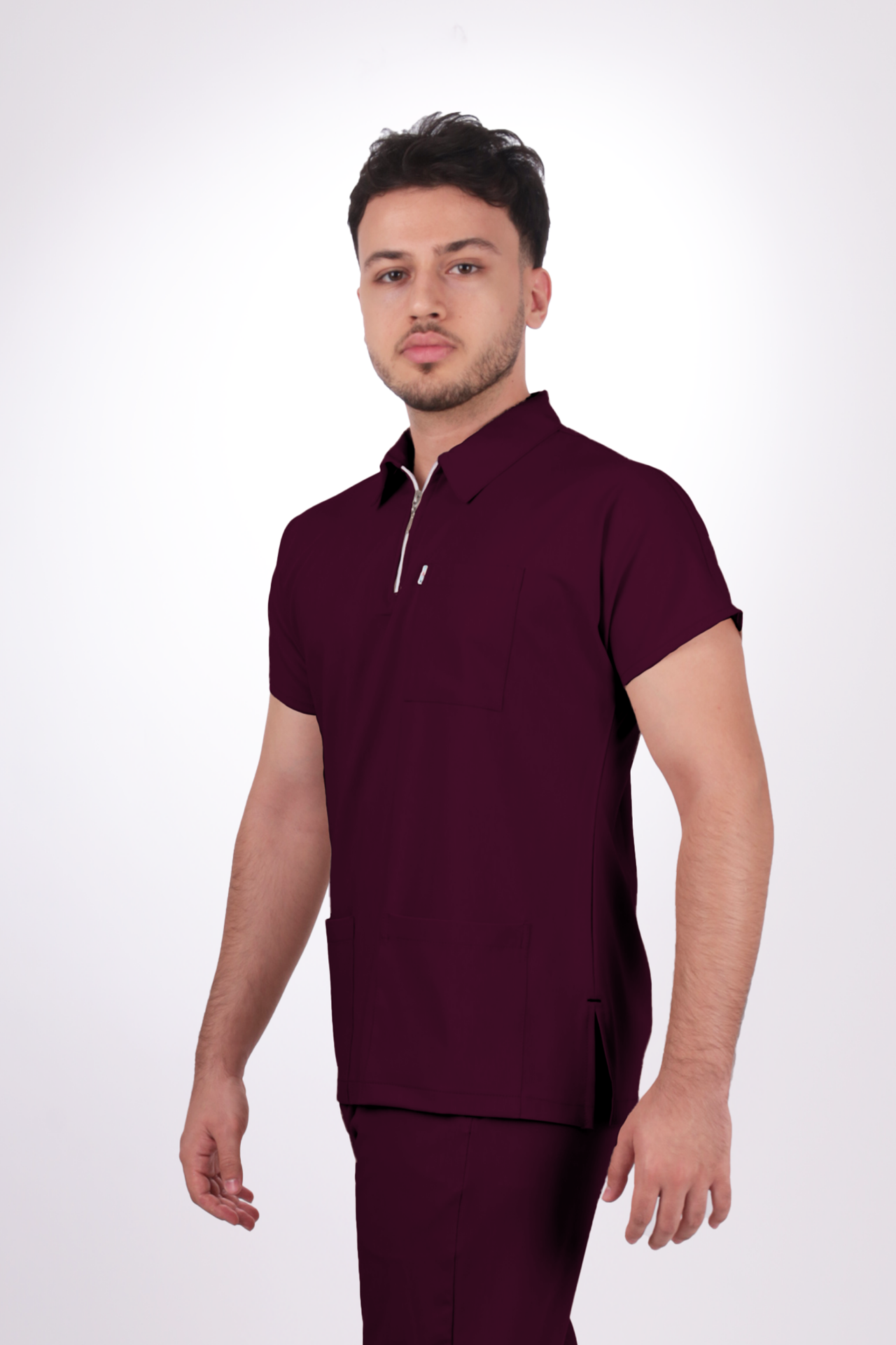 Premium Likralı Zipper Seri Erkek Mürdüm Scrubs