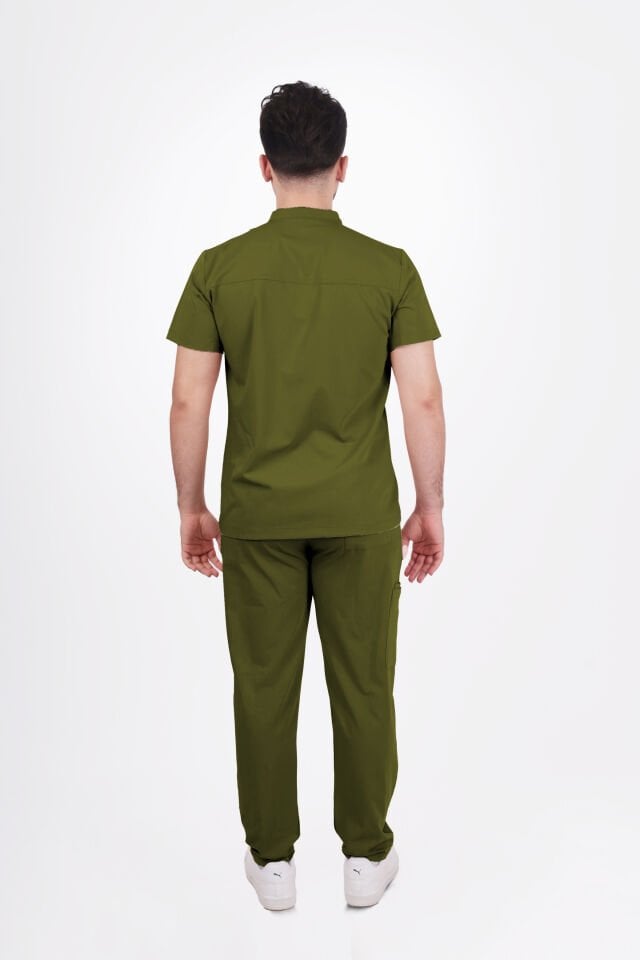 Premium Likralı Boydan Çıtçıt Seri Erkek Yağ Yeşili Scrubs