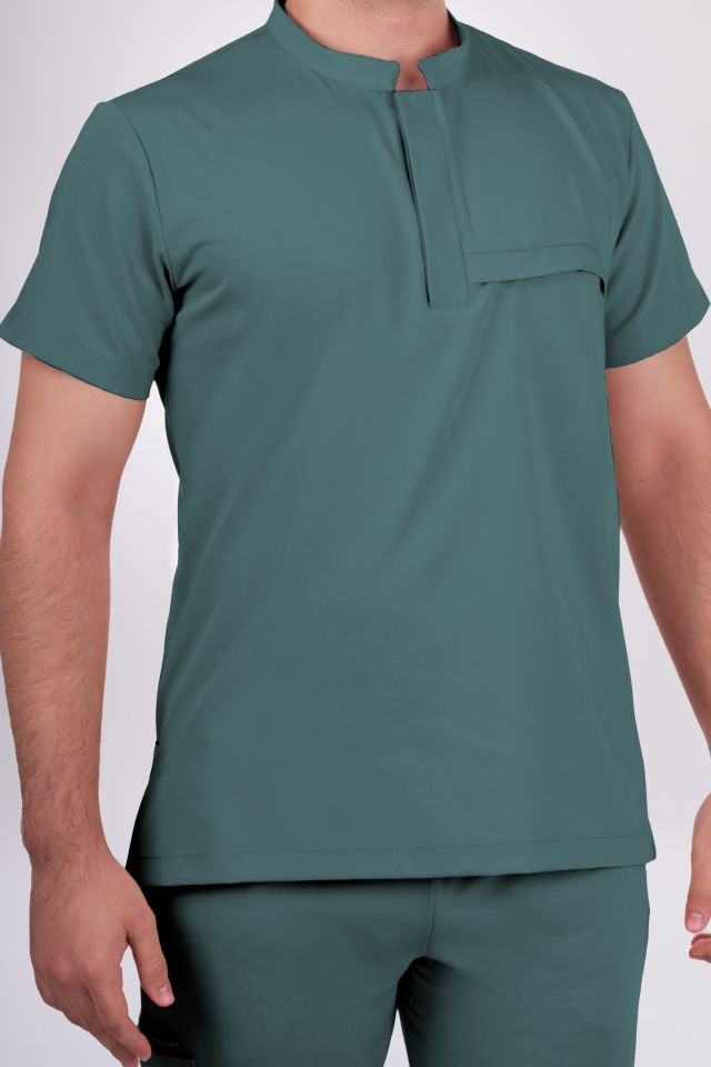 Premium Likralı Tek Cepli Çıtçıt Erkek Okyanus Mavisi Scrubs