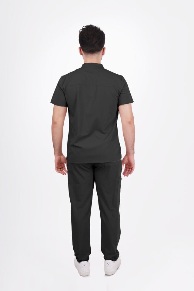 Premium Likralı Boydan Çıtçıt Seri Erkek Antrasit Gri Scrubs