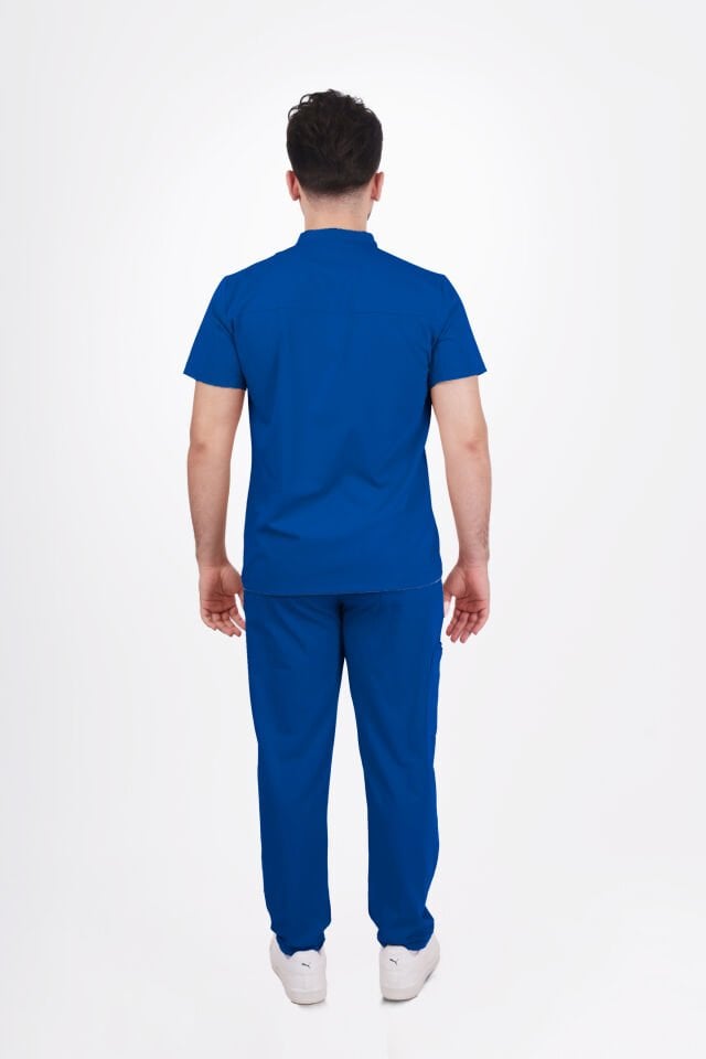 Premium Likralı Boydan Çıtçıt Seri Erkek Saks Mavisi Scrubs