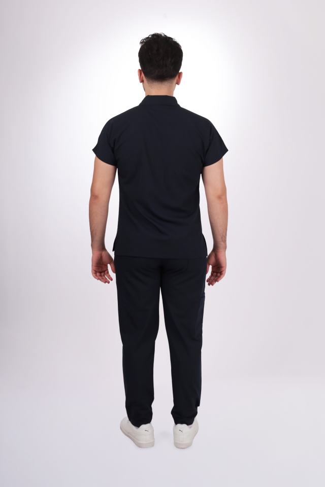 Likralı Zipper Seri Erkek Siyah Scrubs