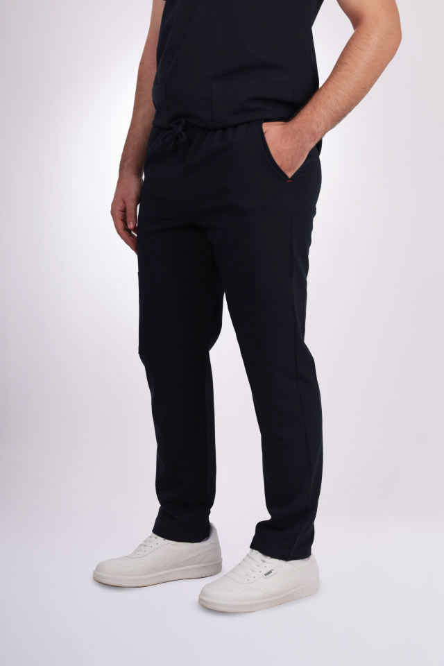 Likralı Zipper Seri Erkek Siyah Scrubs