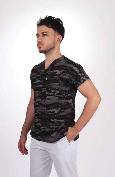 Premium Likralı  Desenli Seri Gri Kamuflaj Desen Erkek Tek Üst