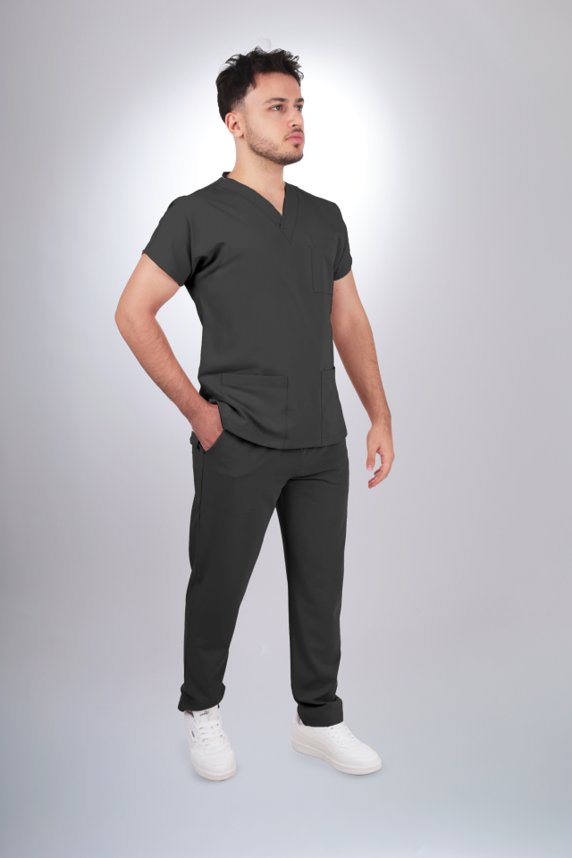 Likralı Klasik Seri Erkek Antrasit Gri Scrubs