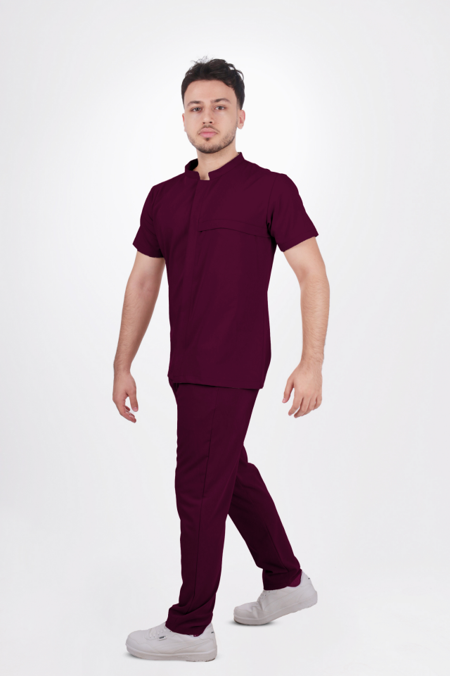 Premium Likralı Klasik Seri Erkek Mürdüm Scrubs