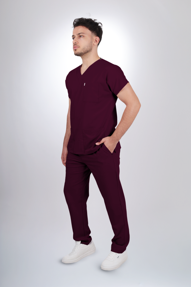 Premium Likralı Klasik Seri Erkek Mürdüm Scrubs