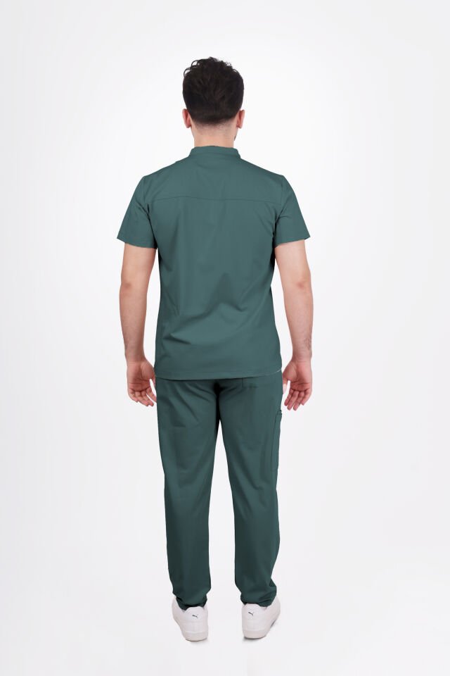 Premium Likralı Boydan Çıtçıt Seri Erkek Okyanus Mavisi Scrubs