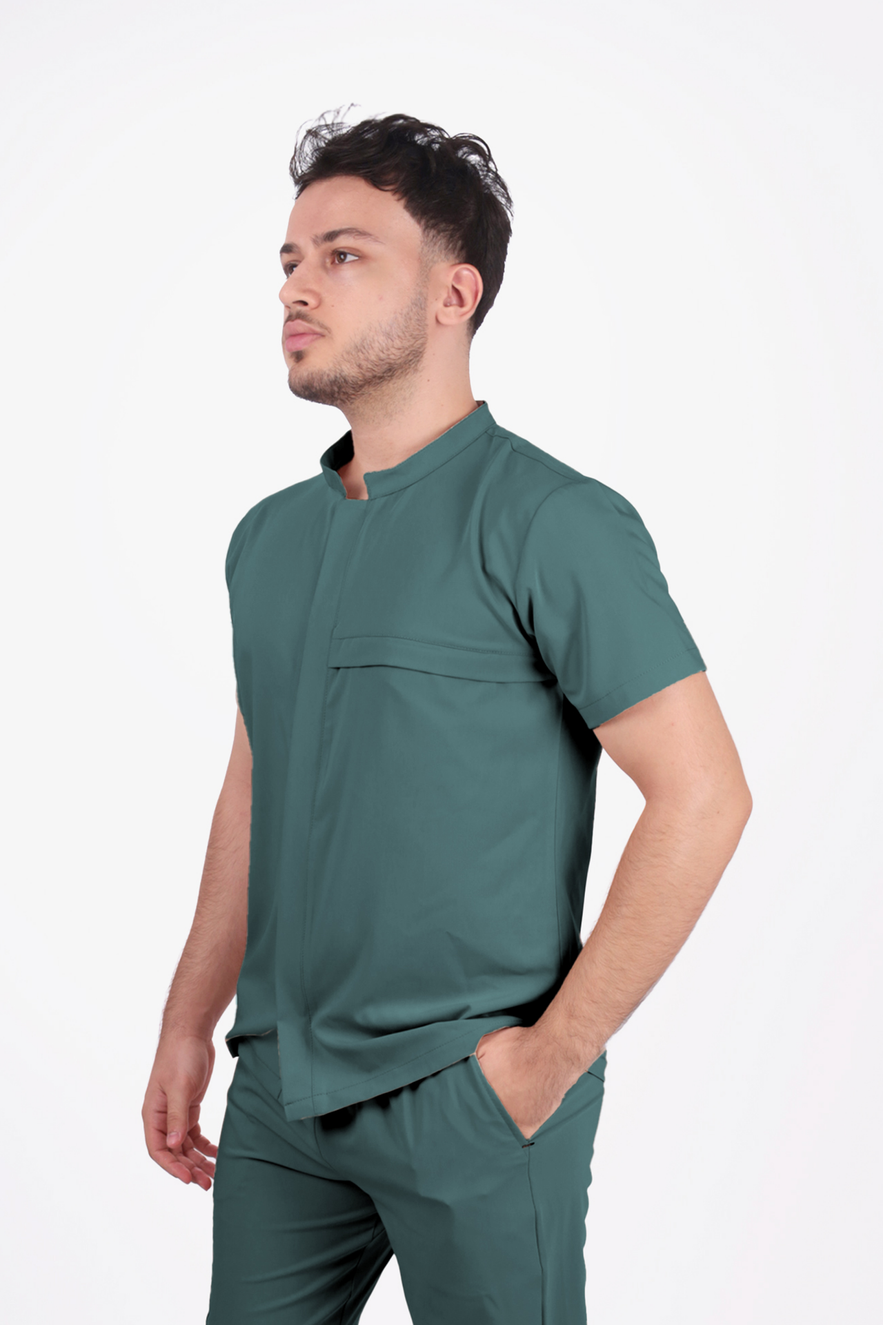 Premium Likralı Boydan Çıtçıt Seri Erkek Okyanus Mavisi Scrubs