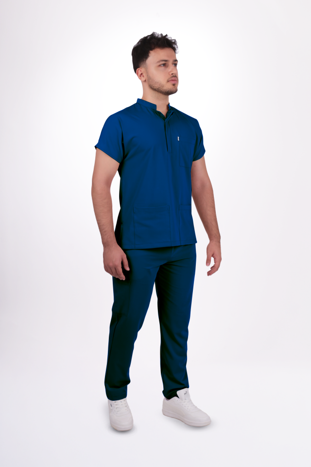 Likralı Snap Seri Erkek Havacı Mavi Scrubs