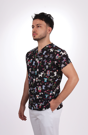 Premium Likralı  Desenli Seri Kedi Köpek Desen Erkek Tek Üst