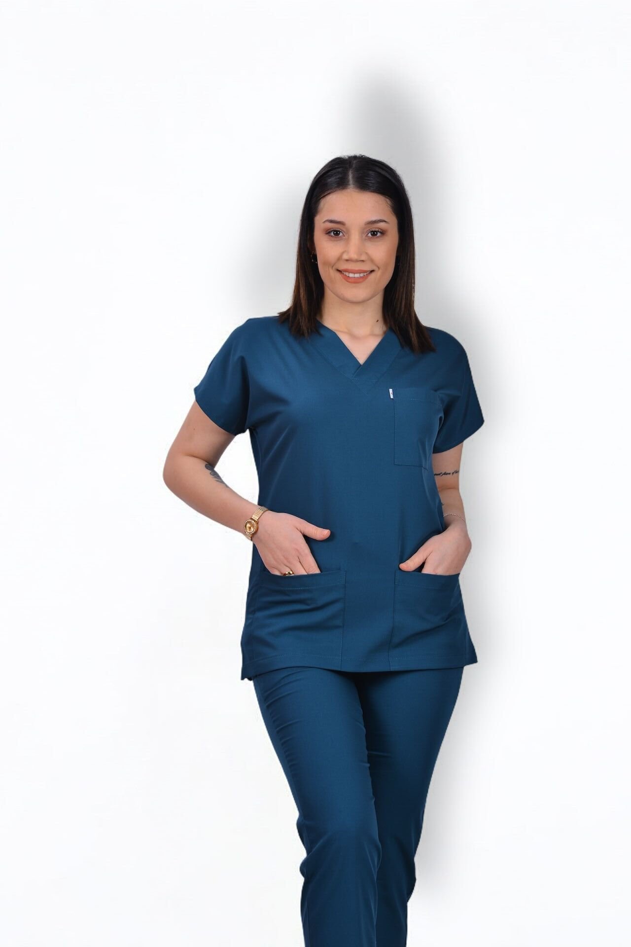 Premium Likralı Klasik Seri Kadın Tek Üst Marine Petrol