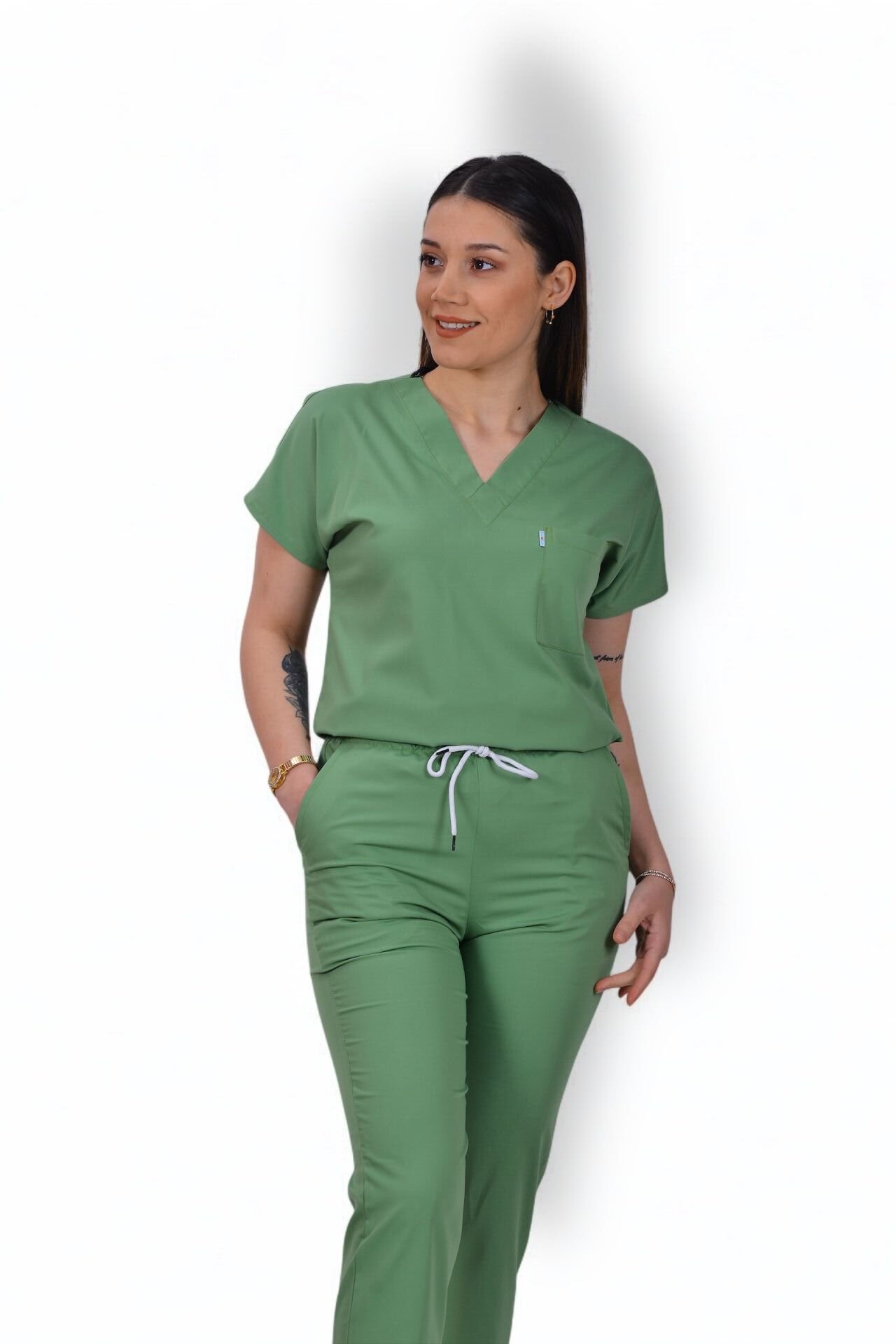 Premium Likralı Klasik Seri Kadın Tek Üst Fıstık Yeşili