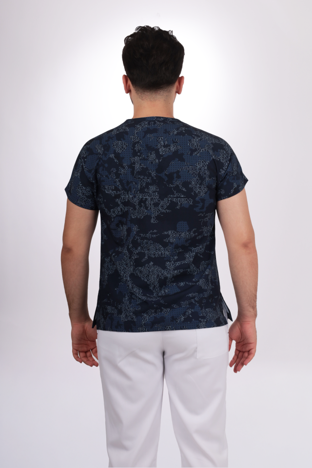 Premium Likralı Desenli Seri Erkek Lacivert Alfabetik Desen Tek Üst