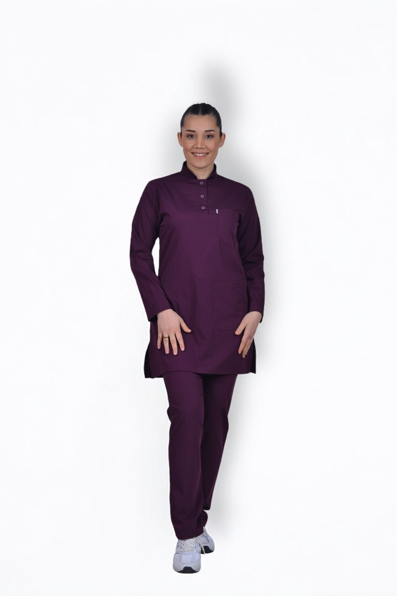 Premium Likralı Tesettür Seri Kadın Mürdüm Scrubs