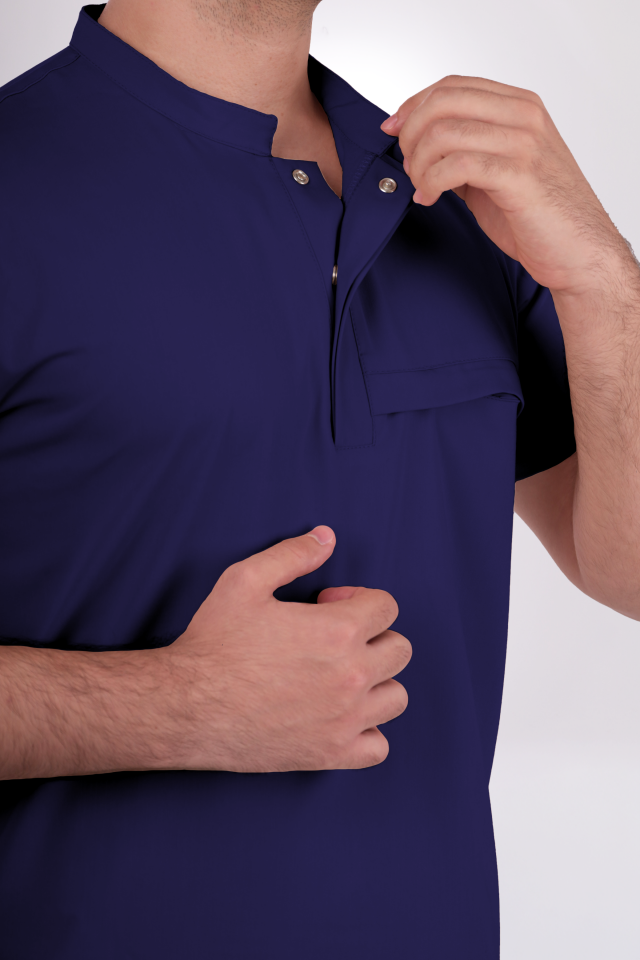 Premium Likralı Tek Cepli Çıtçıt Erkek İndigo Lacivert Scrubs