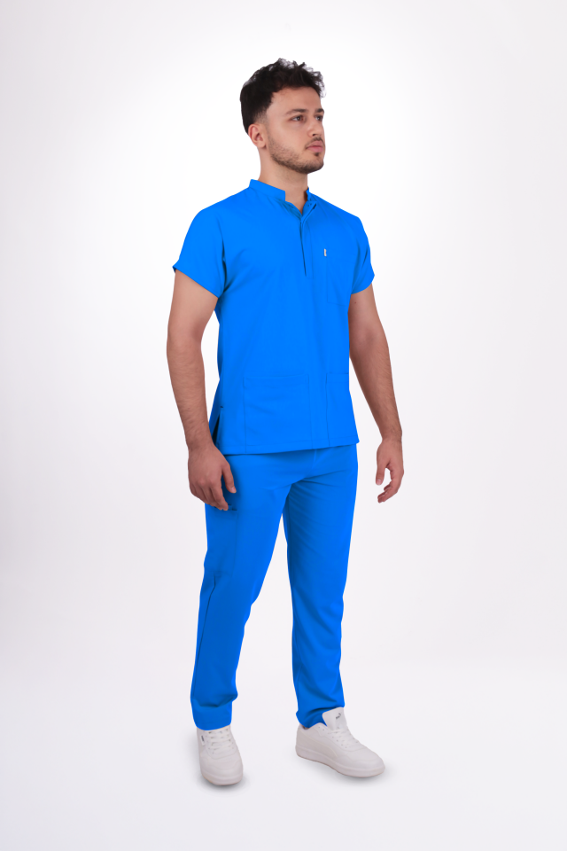Likralı Snap Seri Erkek Petrol Mavisi Scrubs