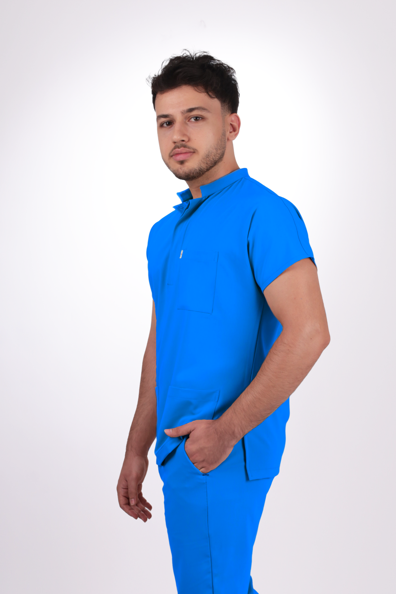 Likralı Snap Seri Erkek Petrol Mavisi Scrubs