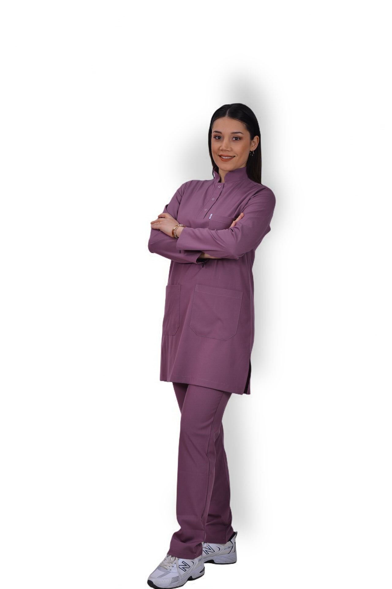 Likralı Tesettür Model Kadın Açık Mürdüm Scrubs