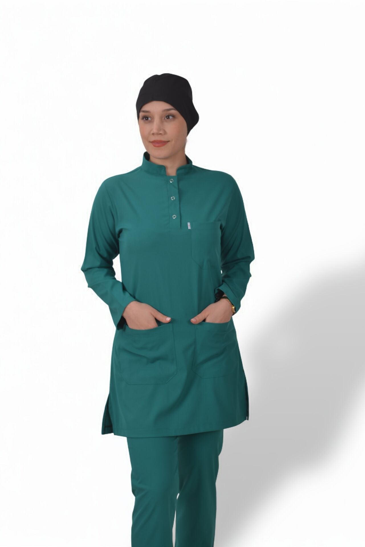 Likralı Tesettür Model Kadın Cerrahi Yeşil Scrubs