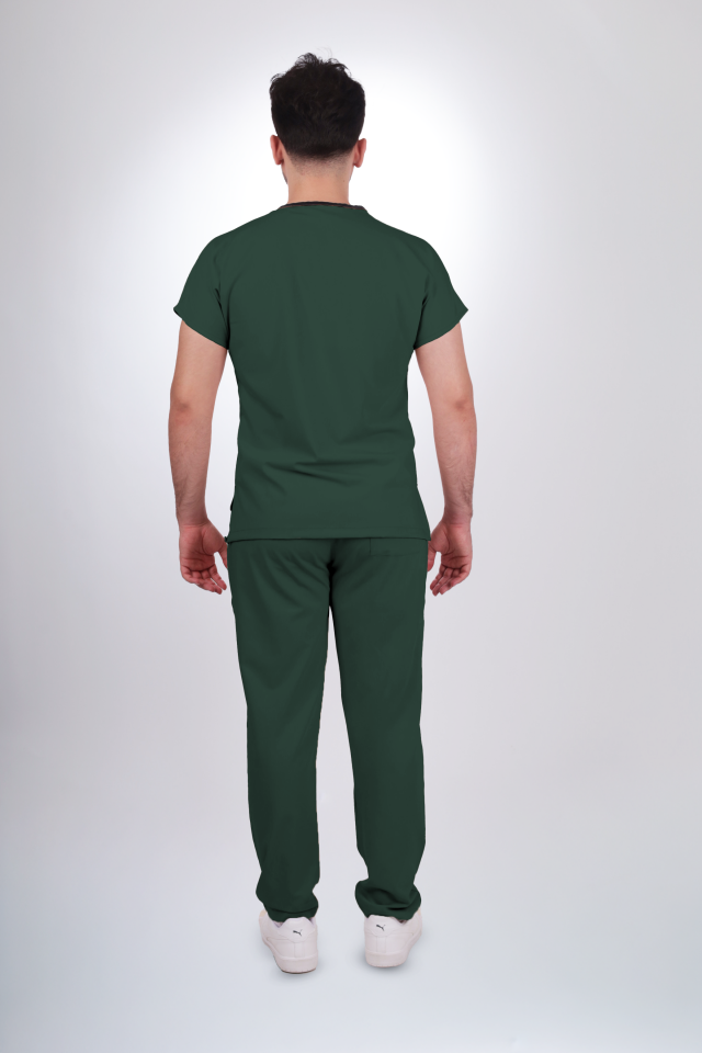 Premium Likralı Klasik Seri Erkek Avcı Yeşili Scrubs