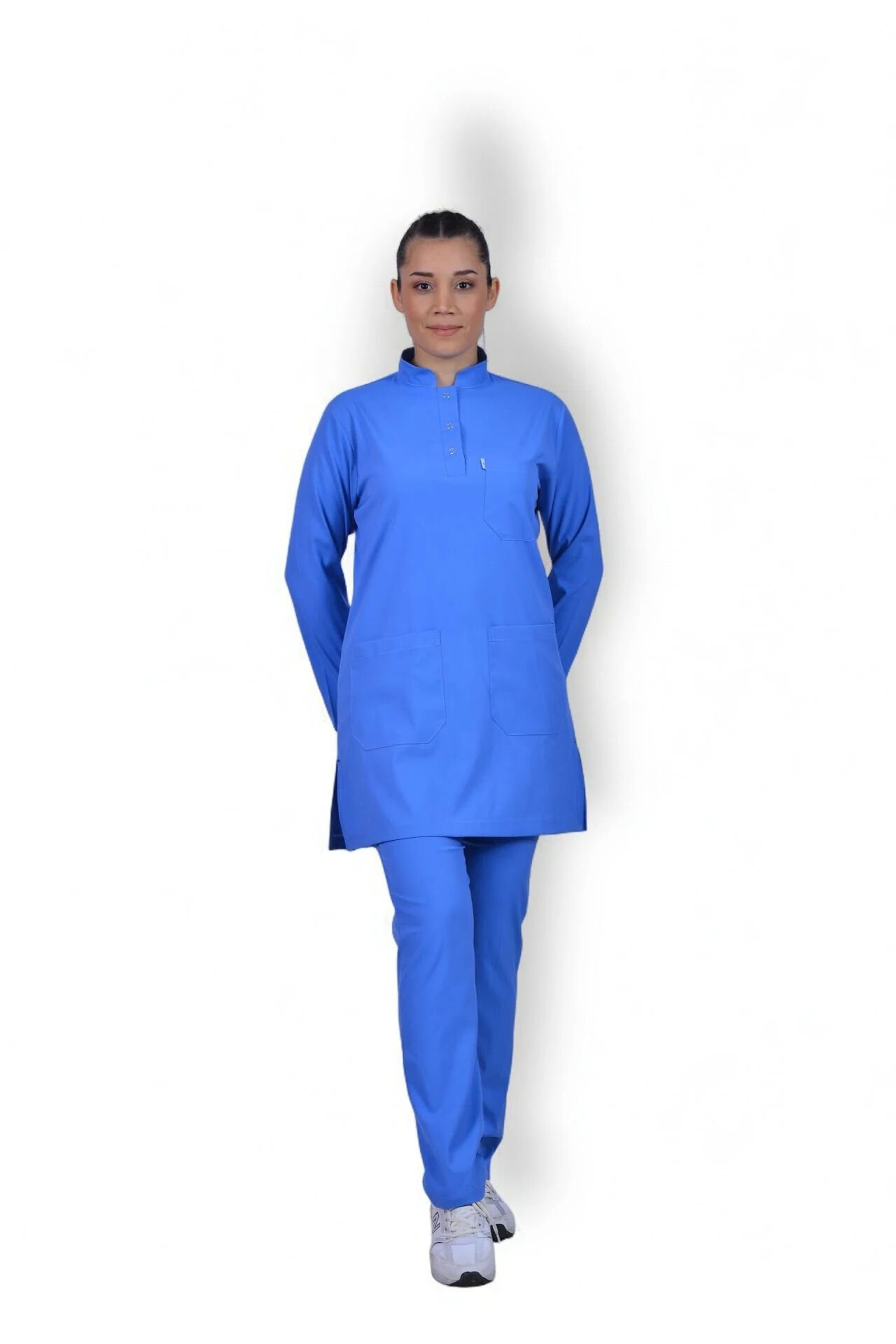 Likralı Tesettür Model Kadın Gök Mavisi Scrubs