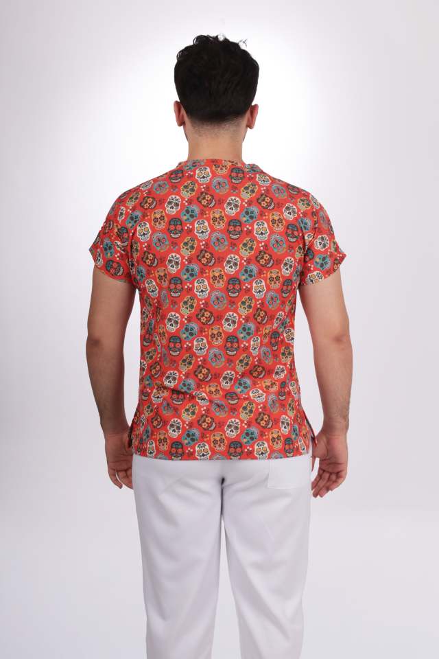 Desenli Seri Erkek Turuncu Kurukafa Tek Üst