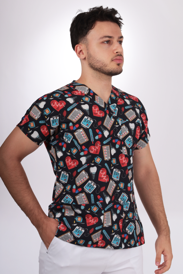 Premium Likralı Desenli Seri Erkek Lacivert Bilimsel Desen Tek Üst