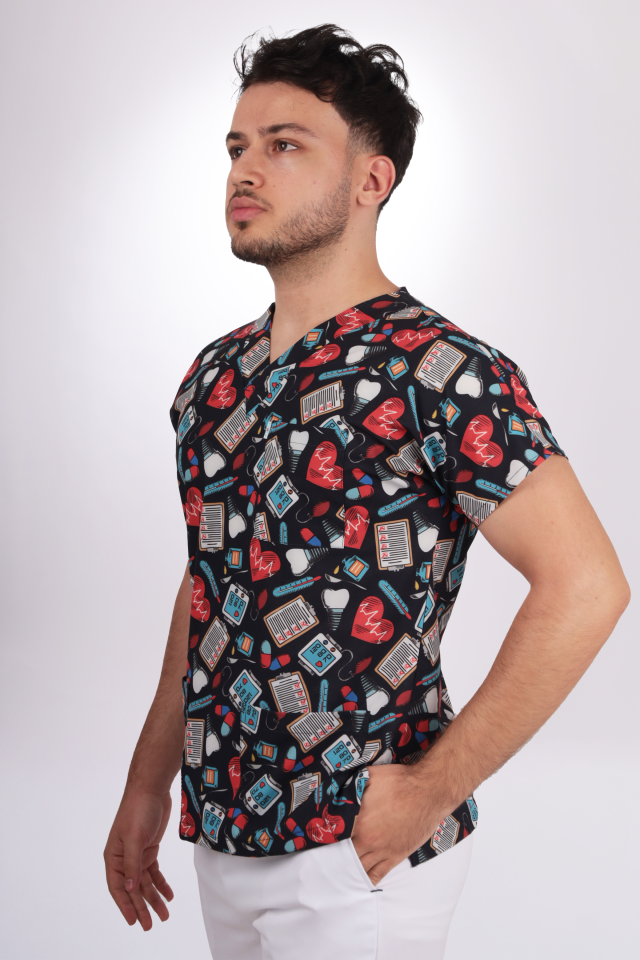 Premium Likralı Desenli Seri Erkek Lacivert Bilimsel Desen Tek Üst