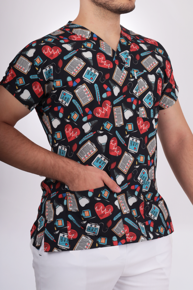 Premium Likralı Desenli Seri Erkek Lacivert Bilimsel Desen Tek Üst