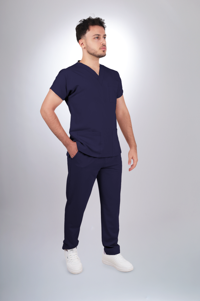 Premium Likralı Klasik Seri Erkek Lacivert Scrubs