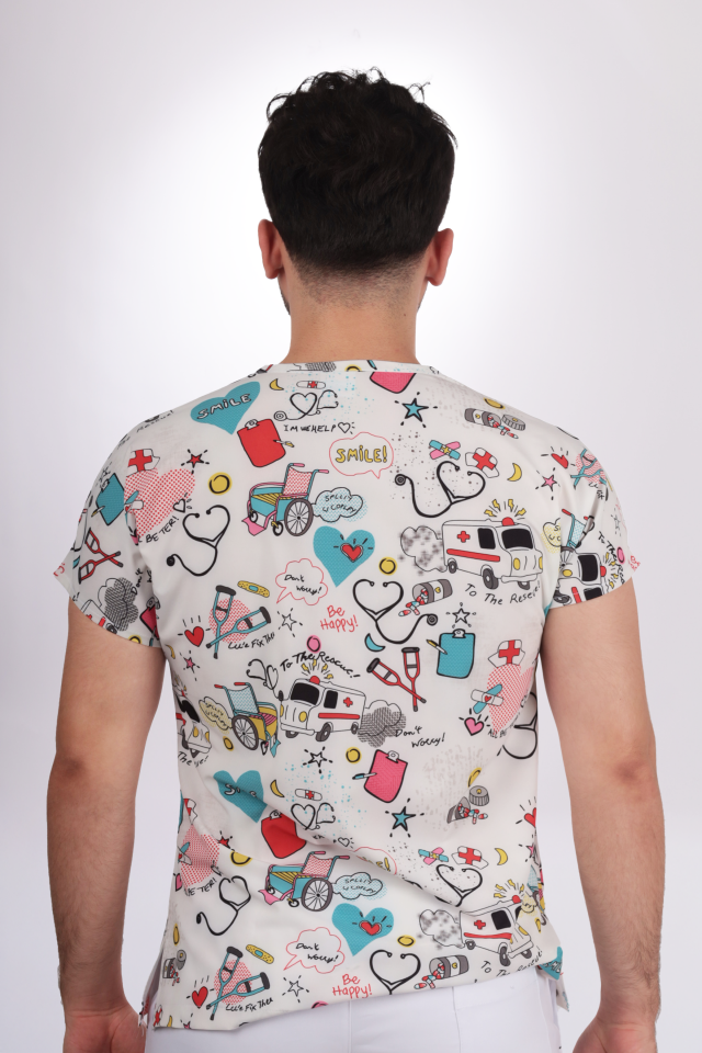 Premium Likralı Desenli Seri Ambulans Desen Erkek Tek Üst