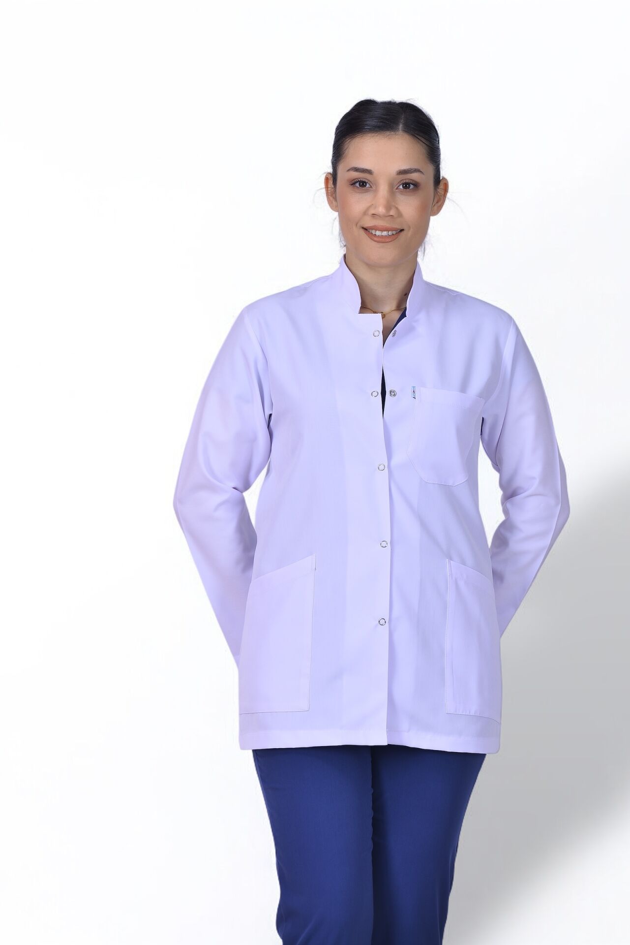 Uzun Kol Kısa Boy Kadın Önlük Hakim Yaka