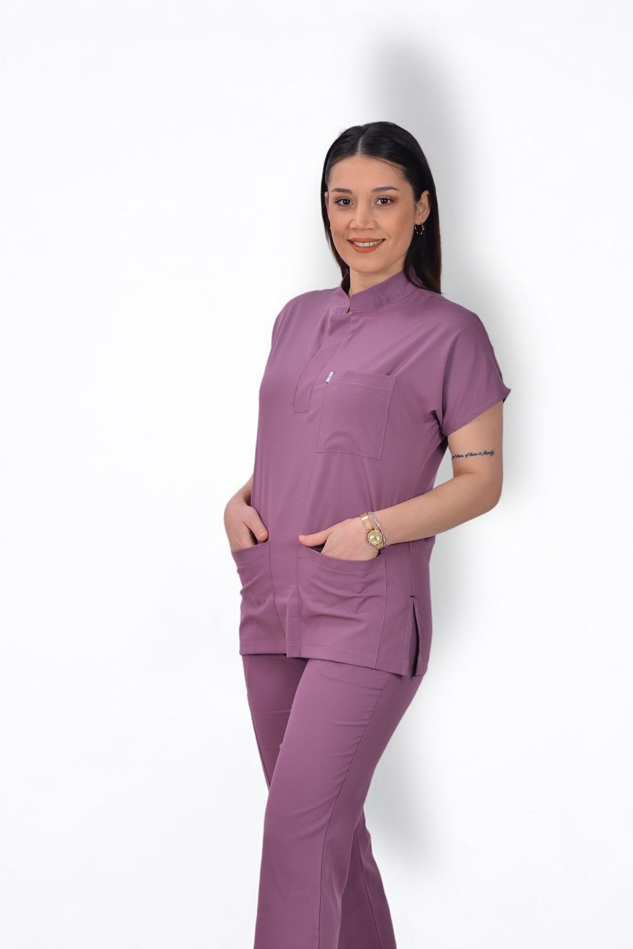 Premium Likralı Snap Seri Kadın Tek Üst Açık Mürdüm