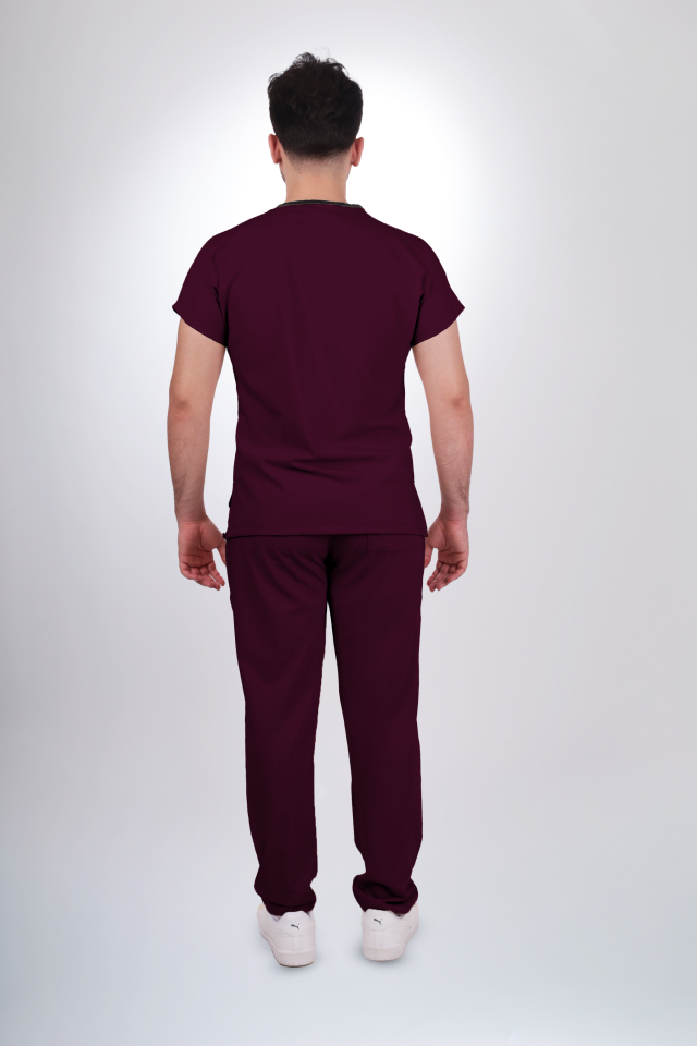 Terycoton Kumaş Klasik Seri Erkek Mürdüm Scrubs