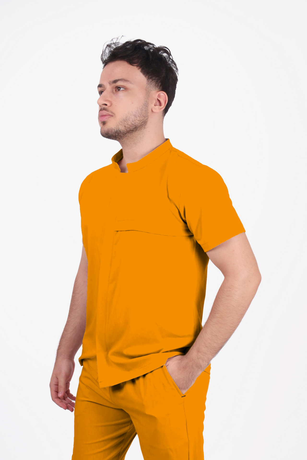 Premium Likralı Boydan Çıtçıt Seri Erkek Hardal Sarısı Scrubs