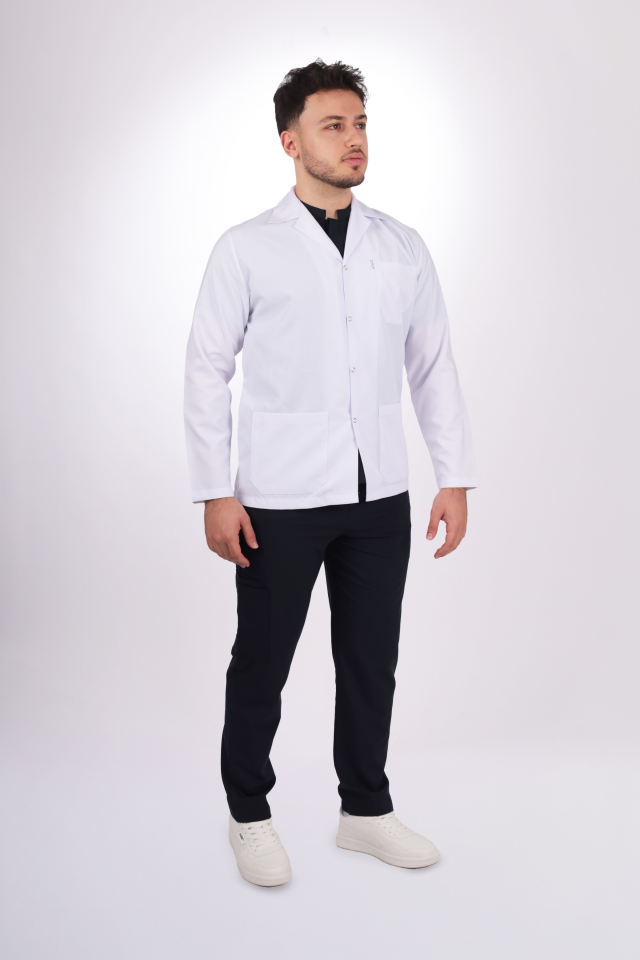 Erkek Alpaka Kısa Boy Uzun Kol Gömlek Yaka Doktor Öğretmen Önlüğü