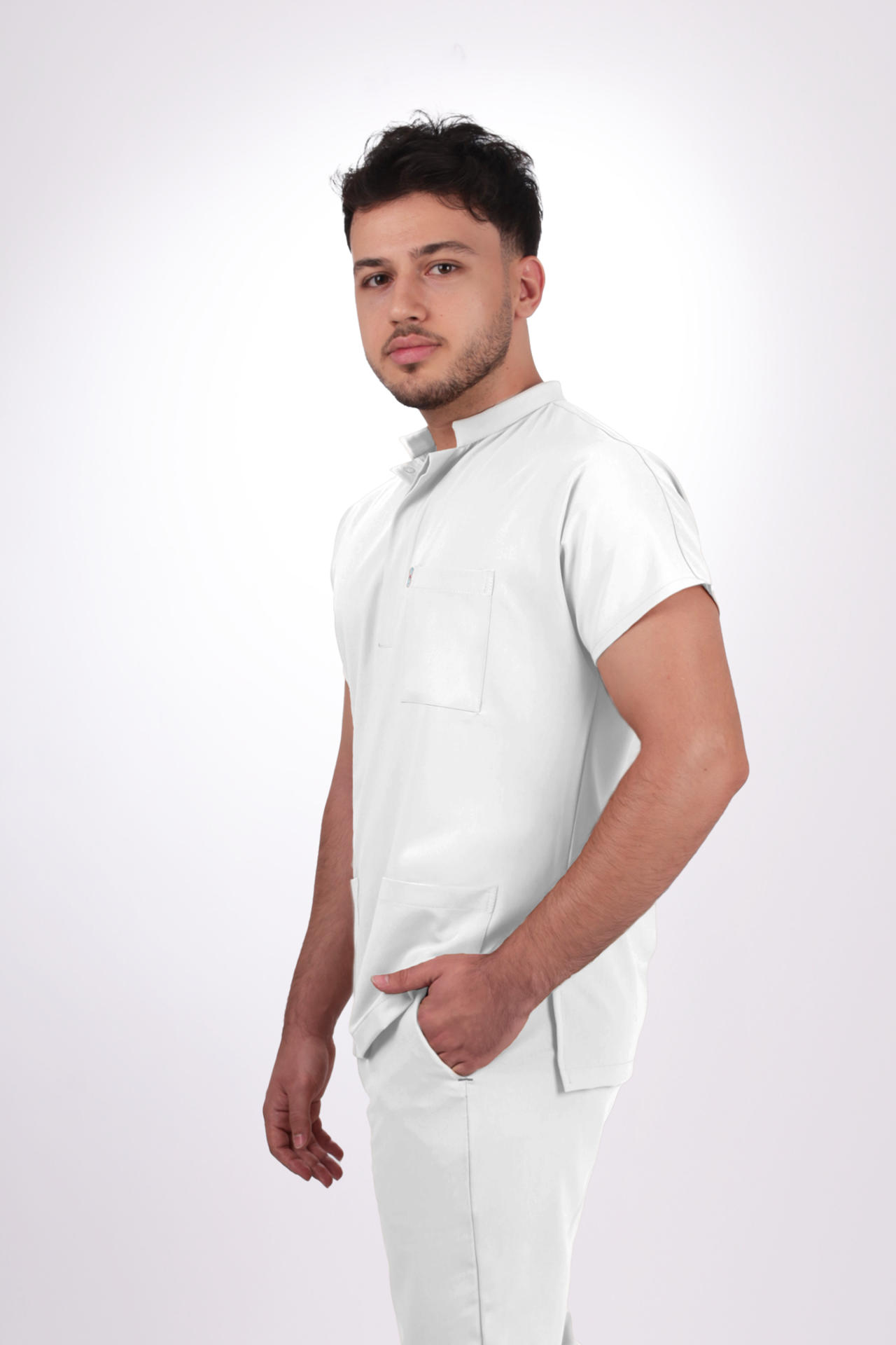 Premium Likralı Snap Seri Erkek Beyaz Scrubs