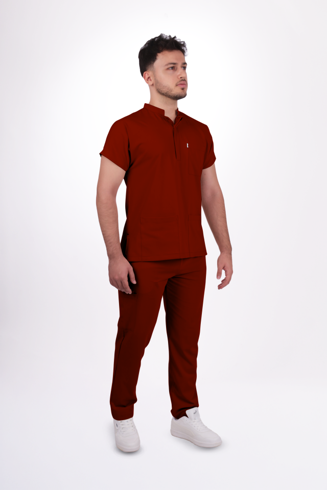 Premium Likralı Snap Seri Erkek Bordo Scrubs