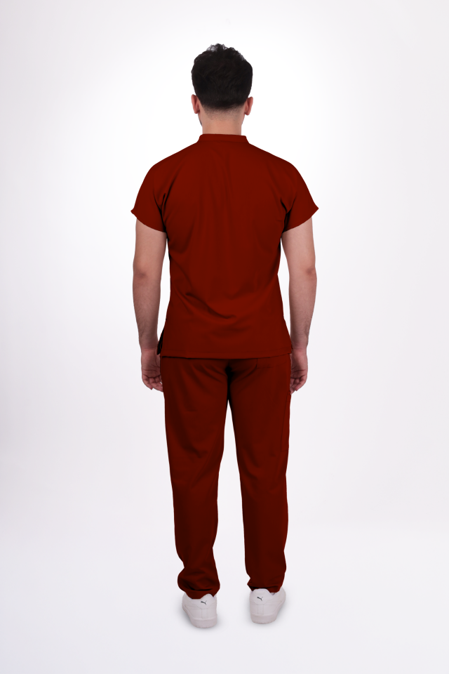 Premium Likralı Snap Seri Erkek Bordo Scrubs