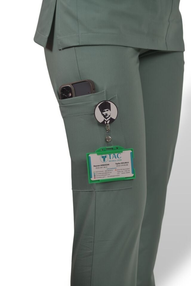 Likralı Zipper Seri Kadın Küf Yeşili Scrubs