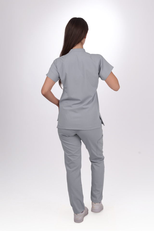 Premium Likralı Snap Seri Kadın Açık Gri Scrubs