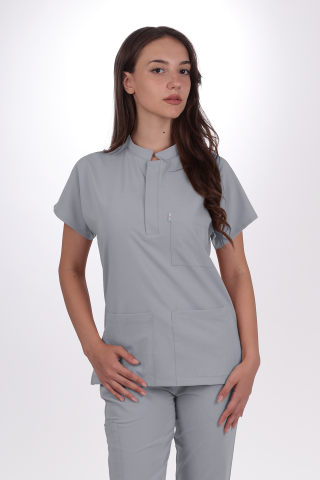 Premium Likralı Snap Seri Kadın Açık Gri Üniforma Takım