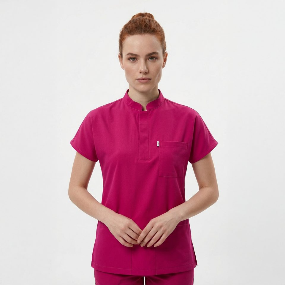 Likralı Snap Seri Kadın Fuşya Scrubs