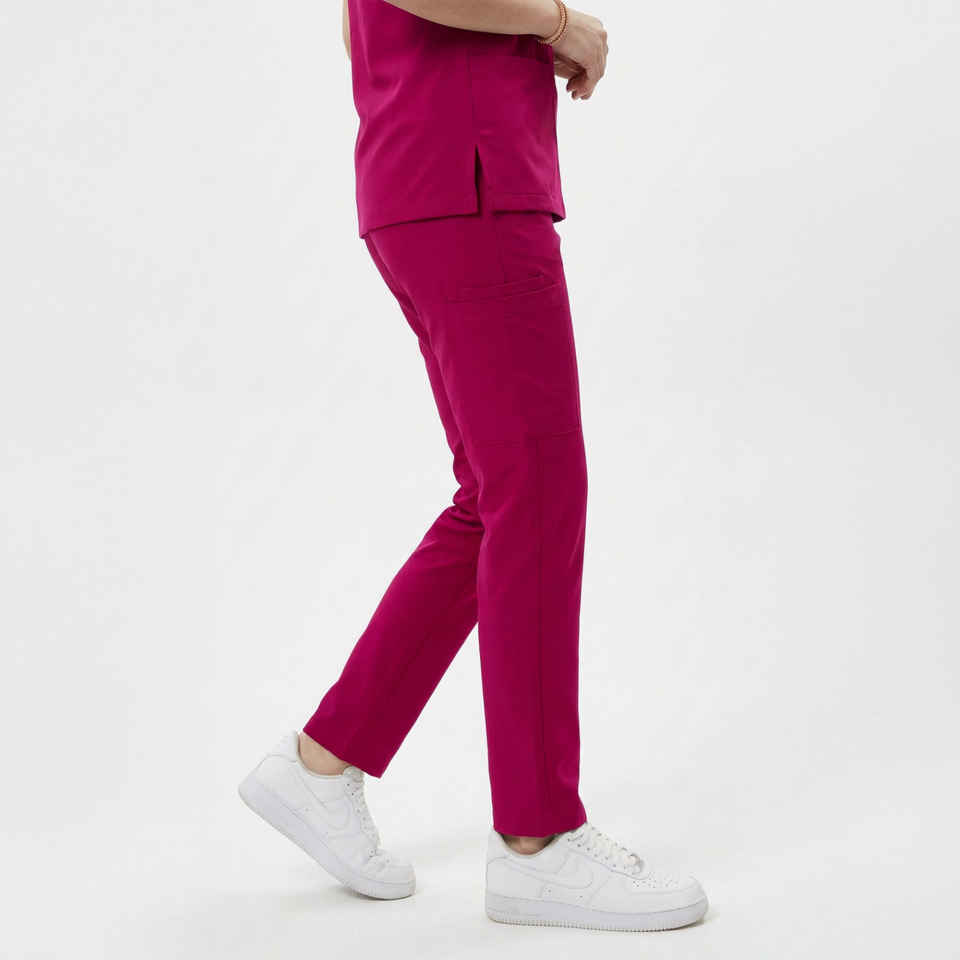 Likralı Snap Seri Kadın Fuşya Scrubs