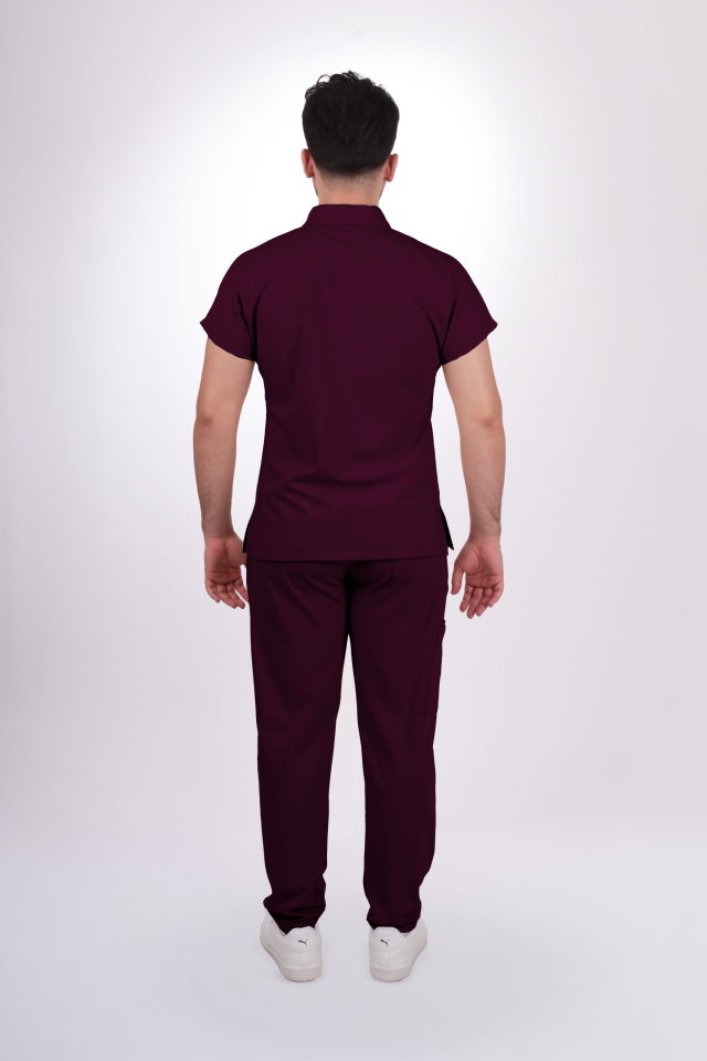Premium Likralı Zipper Seri Erkek Mürdüm Scrubs