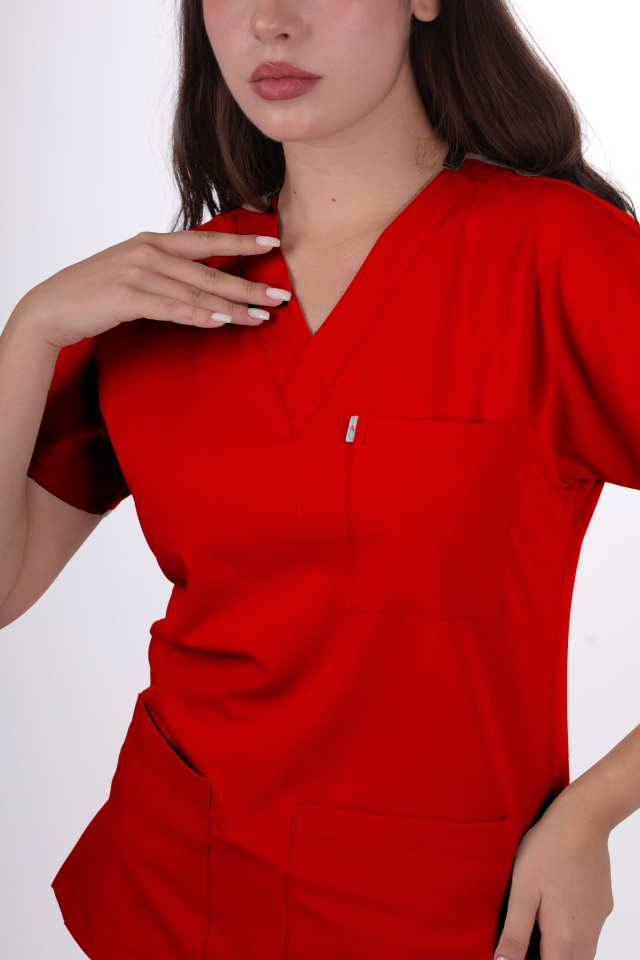 Premium Likralı Klasik Seri Kadın Kırmızı Scrubs