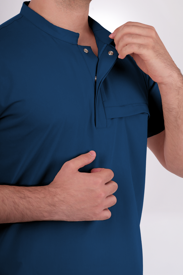 Premium Likralı Tek Cepli Çıtçıt Erkek Marine Petrol Scrubs