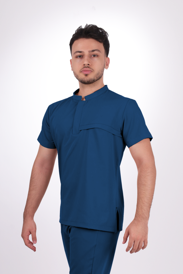 Premium Likralı Lotus Seri Erkek Marine Petrol Scrubs