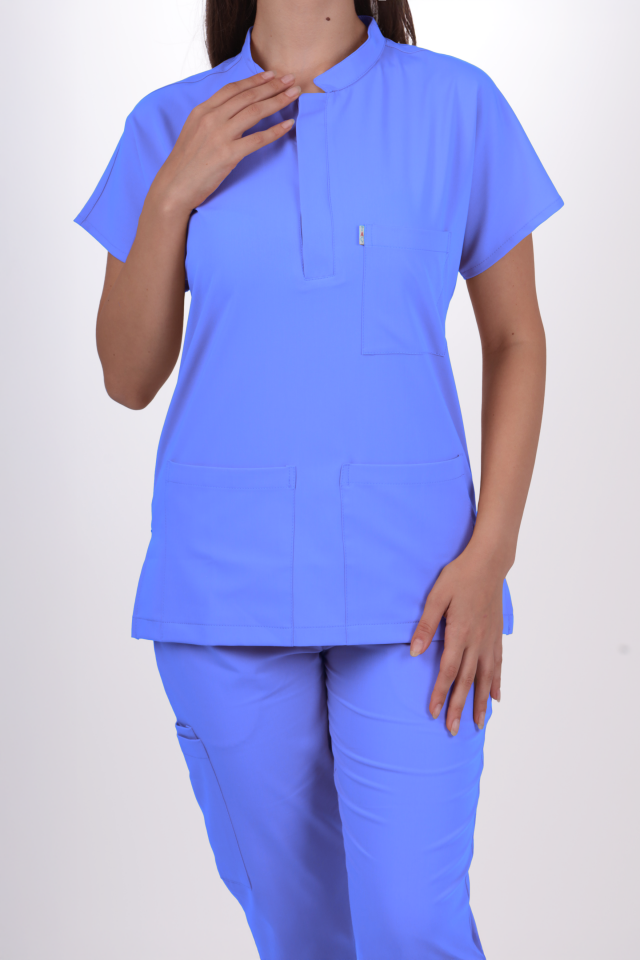 Premium Likralı Snap Seri Kadın Açık Mavi Scrubs